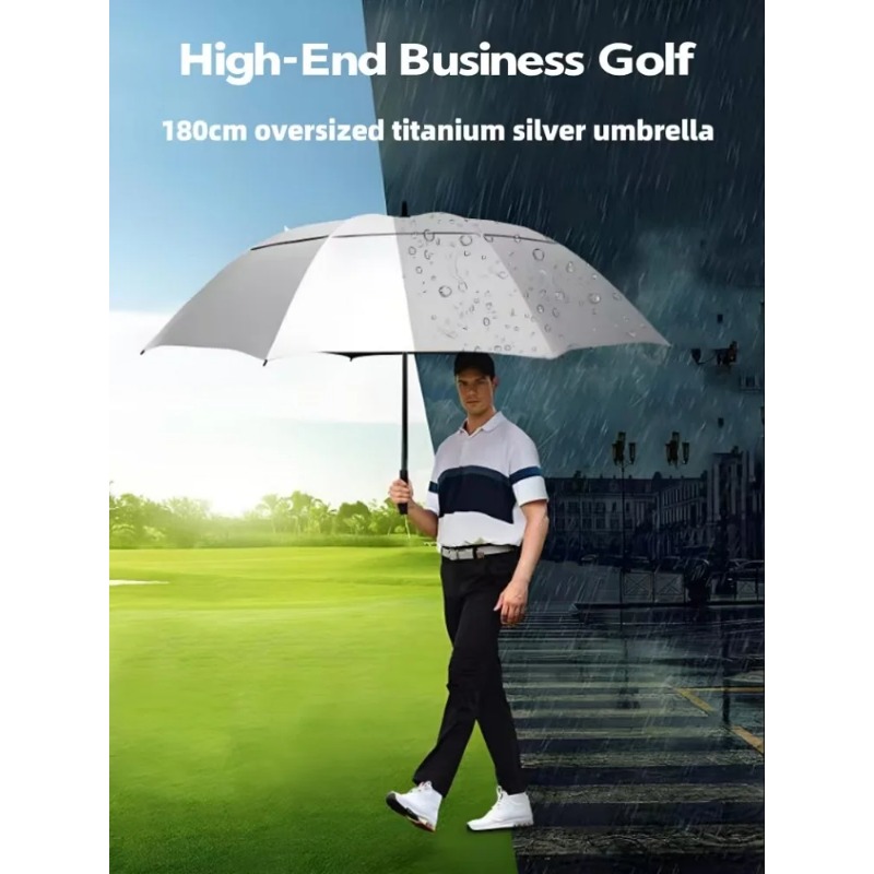 Golf Umbrella Large - Automatische extra grote paraplu 180cm titanium-zilver