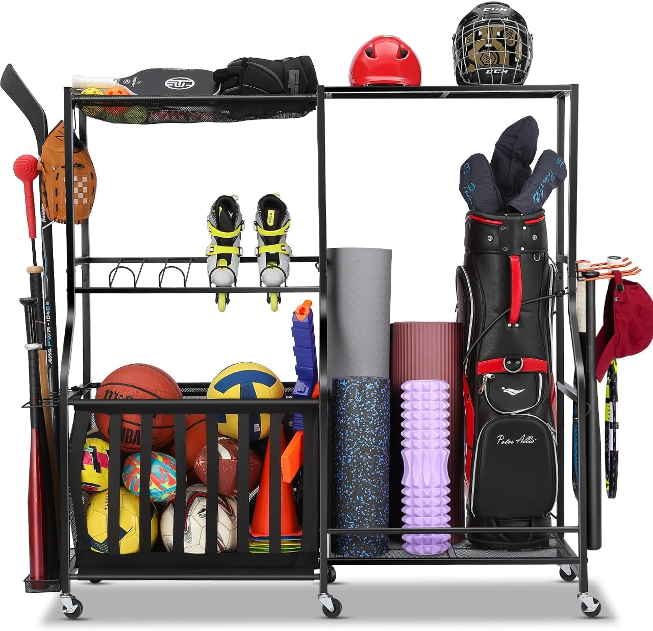 Golf Equipment Organizer For Garage - Garage sportartikelen organizer met wielen, golf
