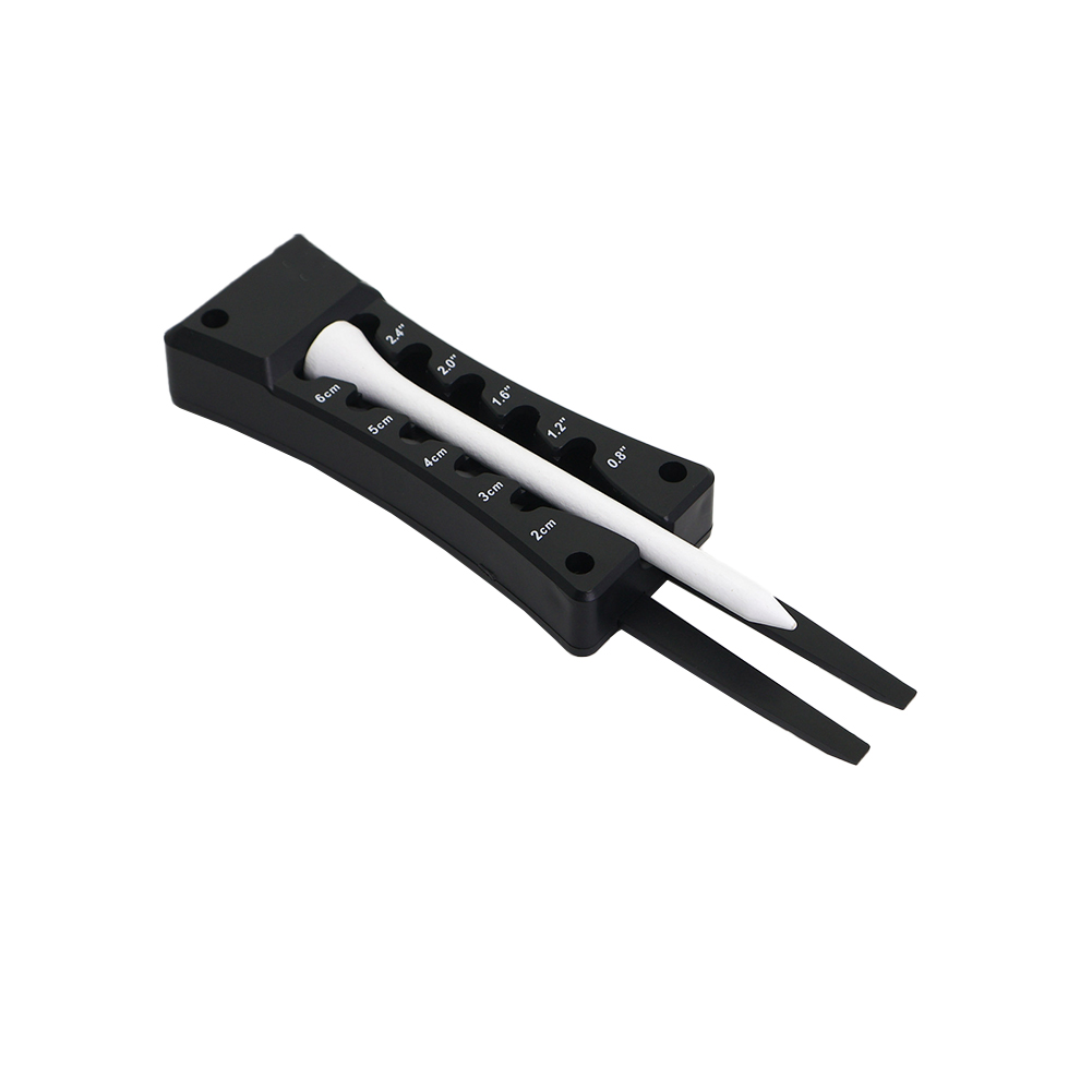 Divot Repair Tool - Zwarte 3-in-1 golftool met verstelbare tee-hoogte,