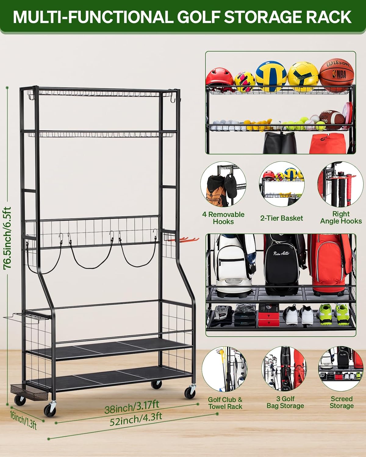 Golfbag opbergorganizer rek, z - Golf Equipment Organizer For Garage recensie en prijs