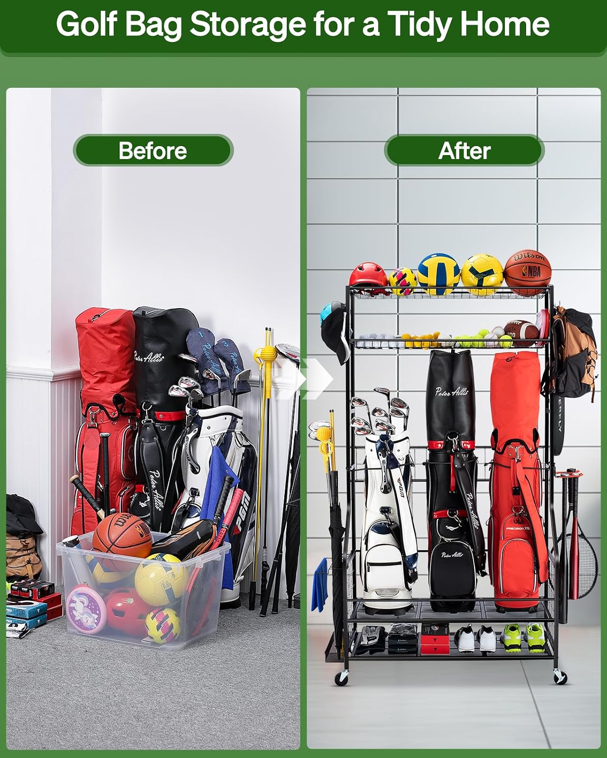 Golfbag opbergorganizer rek, z - Golf Equipment Organizer For Garage recensie en prijs