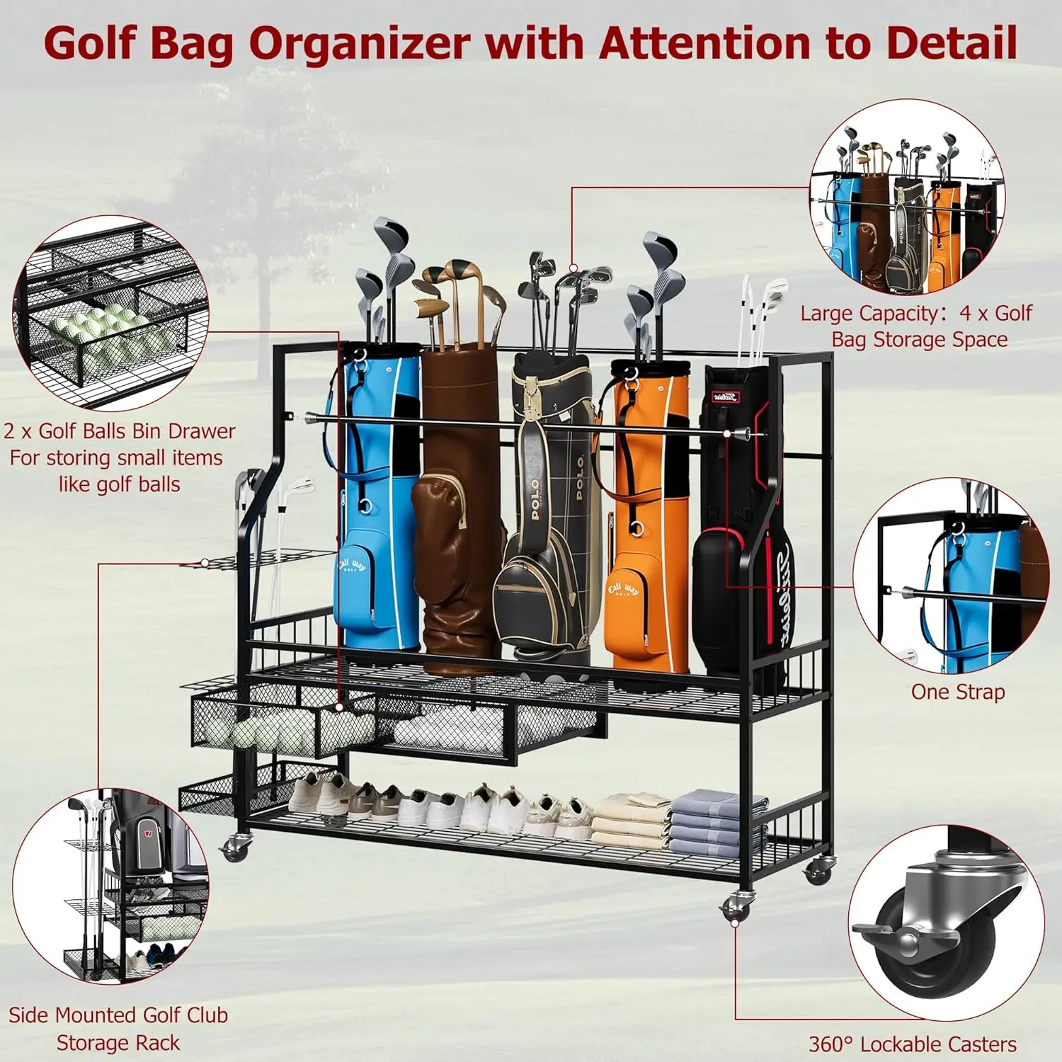 Multifunctionele rollende golf - Golf Equipment Organizer For Garage recensie en prijs