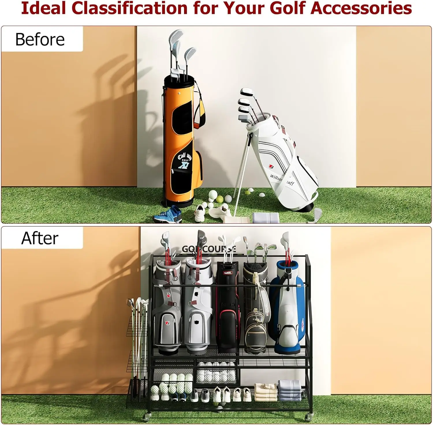 Multifunctionele rollende golf - Golf Equipment Organizer For Garage recensie en prijs